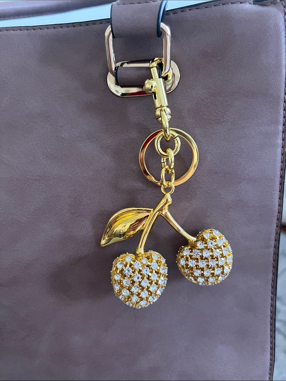 Gold Crystal Cherry Keychain Bag Charm